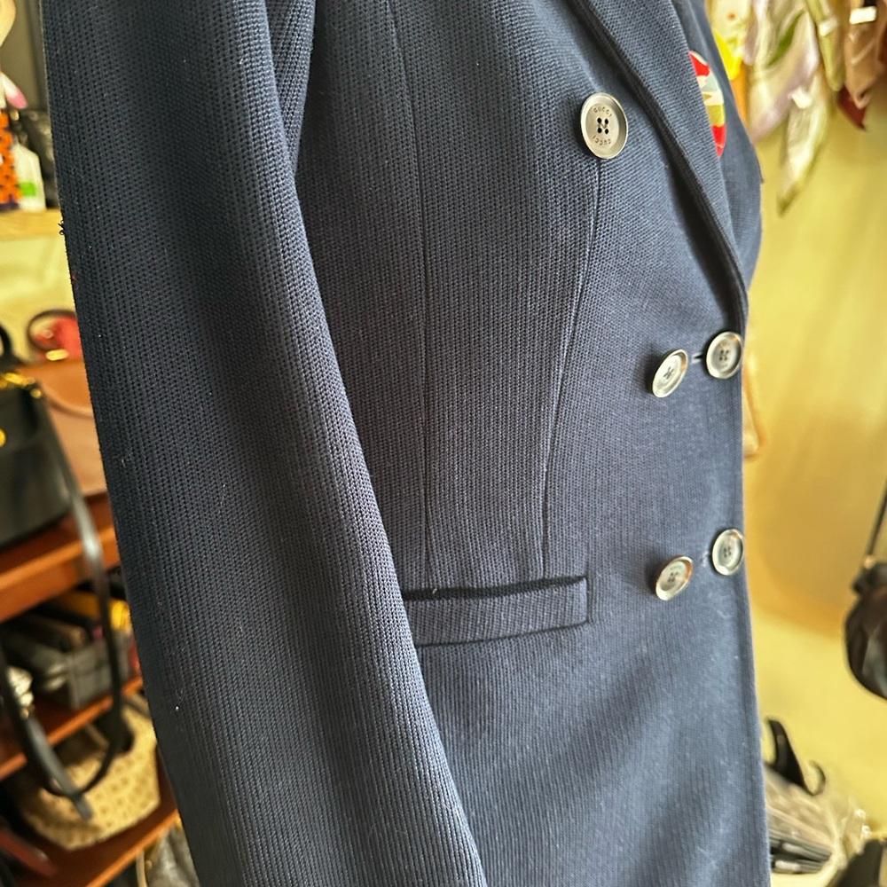 Gucci Navy Double-Breasted Blazer | Gold Logo Buttons | IT 38 - Picture 6 of 14